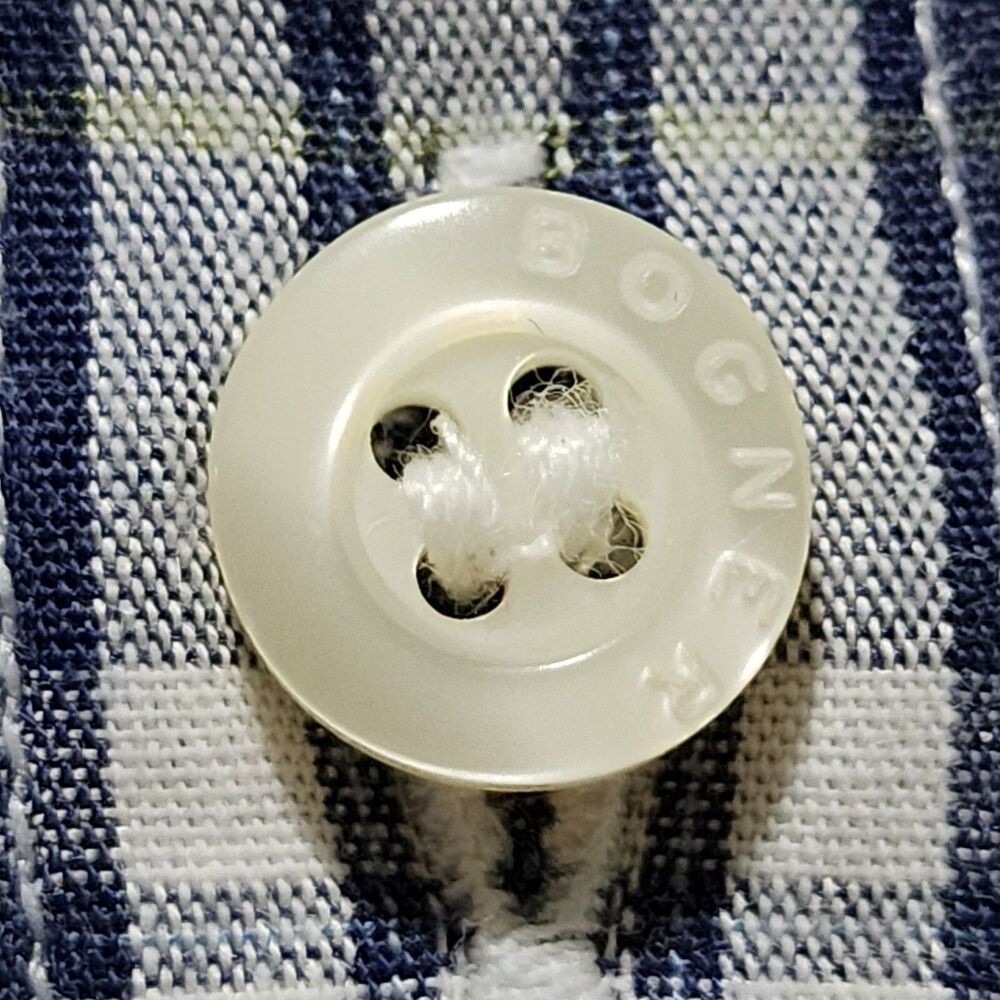 From The House of BOGGI Mens Plaid Long Sleeve Shirt Blue Beige Cotton Sz 41/16 - Picture 2 of 11
